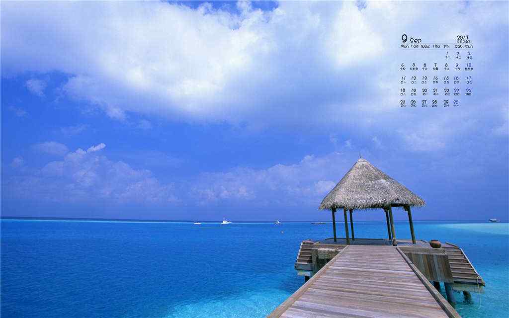 2017年9月日历马尔代夫的蔚蓝天空壁纸