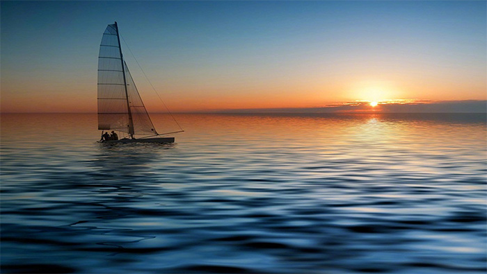 海上帆船与落日自然风景高清壁纸