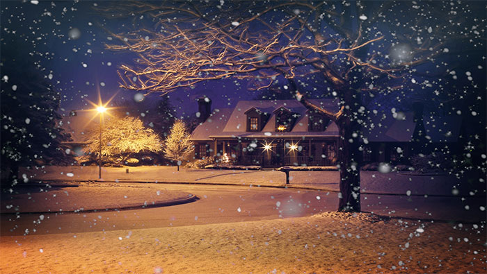 雪天中路边的灯光超清唯美壁纸图片