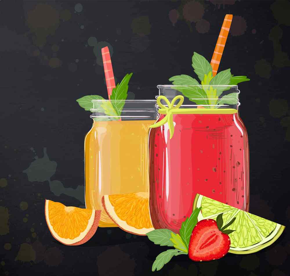 彩绘橙汁和草莓汁矢量素材