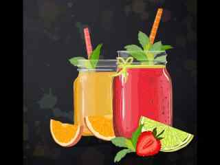 彩繪橙汁和草莓汁