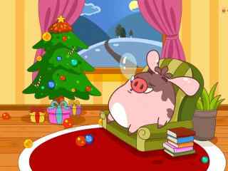 圣诞夜小猪睡着了